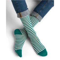 Chaussettes En Coton Marinière Urban Vert-écru - Bleu Forêt